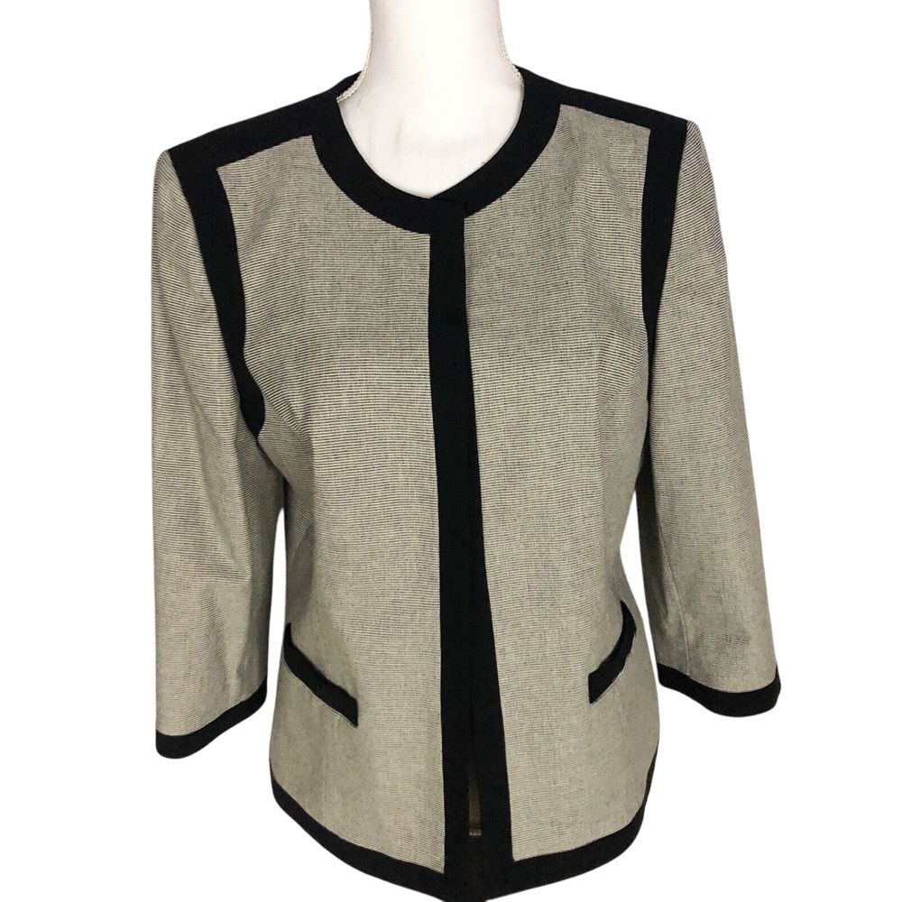 Kasper‎ Separates Open Blazer /Jacket Size 14 Black Ivory Shoulder Pads